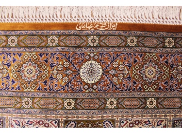 Persischer Seidenteppich Ghom Feldermotiv 193x134 cm 