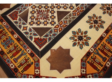 Leather carpet combination leather and carpet 231x148 cm Brown