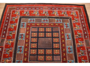 Lederteppich Kombination Leder und Teppich 147x147 cm Rot