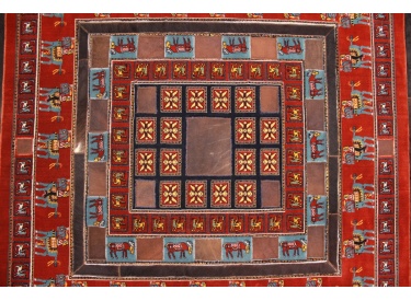 Leather carpet combination leather and carpet 147x147 cm Red