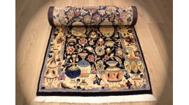 Persian carpet "Mashad"  virgin wool 294x84 cm dark blue