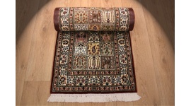 Fine Persian carpet Runner "Moud" with Silk 300x62 cm Red