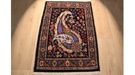 Persian carpet "Ghom" with Silk 90x60 cm Blue