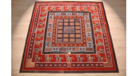 Leather carpet combination leather and carpet 147x147 cm Red