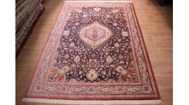 Silk carpet persian Qum 353x249 cm dark blue