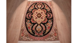 Perser Teppich "Isfahan" mit Seide 160x100 cm Schwarz