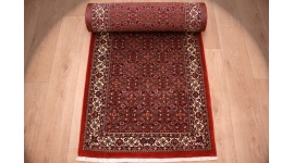 Runner Persian carpet "Bidjar" with silk 394x82 cm Red Allover