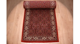 Läufer Perser Teppich Bidjar mit Seide 394x82 cm Rot Allover