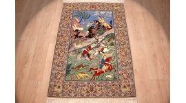 Perser Teppich "Isfahan" mit Seide 164x104 cm Jagdmotiv