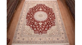 Persian carpet Nain wool and silk 400x300 cm Red