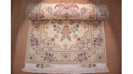 Persian carpet "Taabriz" Runner with Silk 148x51 cm Beige