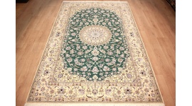 Fine Persian carpet  Nain 9la with silk 315x200 cm Green