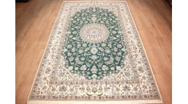 Fine Persian carpet  Nain 9la with silk 310x200 cm Green