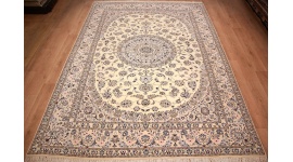 Persian carpet "Nain" 9la with Silk 353x249 cm Beige
