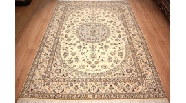 Persian carpet Nain 9la wool and silk 350x250 cm Beige