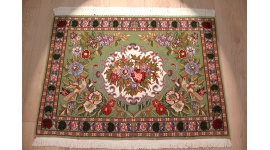 Fine Persian carpet Ghom Wool 90x69 cm Green