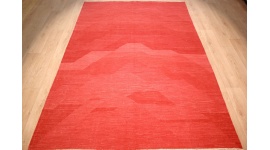 Vintage carpet modern used look overdyed Red 290x199 cm Kelim