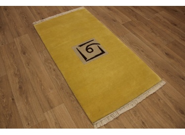 Hand-knotted Oriental carpet Nepal virgin wool 163x83 cm yellow
