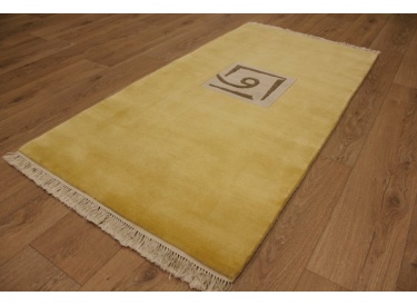 Hand-knotted Oriental carpet Nepal virgin wool 163x83 cm yellow