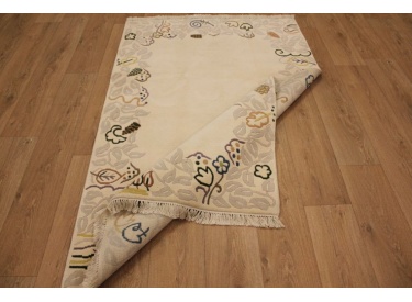 Hand-knotted Oriental carpet Nepal virgin wool 186x120 cm beige