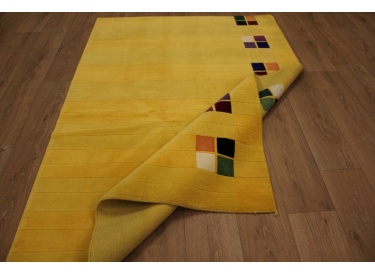 Hand-knotted Oriental carpet Nepal virgin wool 202x138 cm yellow