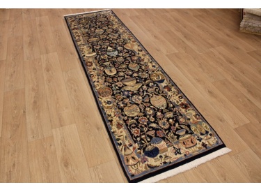 Persian carpet "Mashad"  virgin wool 294x84 cm dark blue