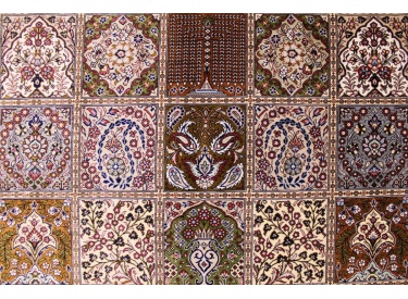 Persischer Seidenteppich Ghom Feldermotiv 193x134 cm 