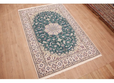Fine Persian carpet  Nain 9la with silk 310x206 cm Green