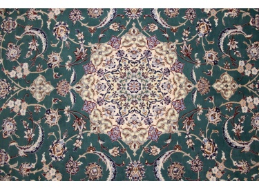 Perser Teppich Nain 9la mit Seide 310x206 cm Grün