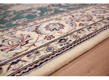 Fine Persian carpet  Nain 9la with silk 310x206 cm Green