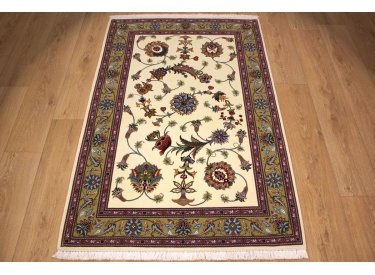 Persian carpet Tabriz 60 Raj with Silk 155x102 cm Beige