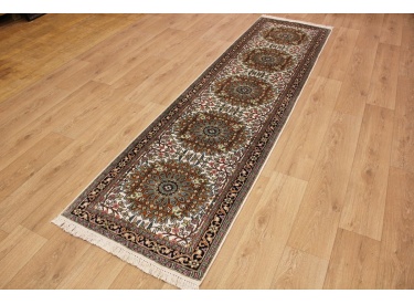 Very fine Hand-knotted pure silk carpet "Kashmir" 306x80 cm