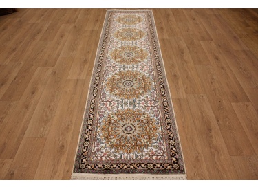Very fine Hand-knotted pure silk carpet "Kashmir" 306x80 cm
