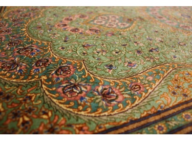 Persian carpet Ghom pure silk "Rakhshani" 122x78 cm Green
