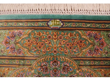 Seiden Teppich Ghom reiner seide "Rakhschani" 122x78 cm Grün