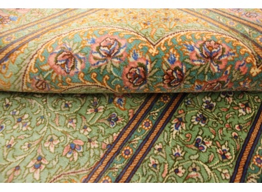 Persian carpet Ghom pure silk "Rakhshani" 122x78 cm Green