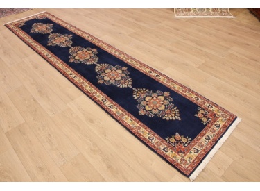 Persian carpet Waramin 385x83 cm Dunkelblau