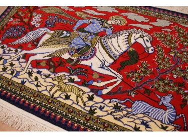 Fine Persian carpet "Ghom" Wool 91x59 cm Red