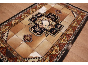 Leather carpet combination leather and carpet 155x99 cm Brown