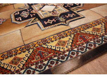 Leather carpet combination leather and carpet 155x99 cm Brown