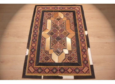 Leather carpet combination leather and carpet 130x88 cm Brown