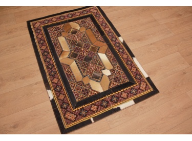 Leather carpet combination leather and carpet 130x88 cm Brown