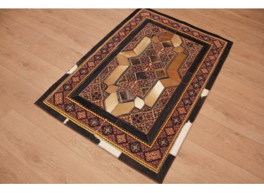 Leather carpet combination leather and carpet 130x88 cm Brown