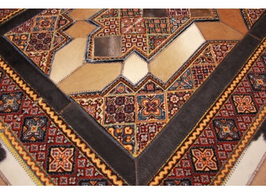 Leather carpet combination leather and carpet 130x88 cm Brown
