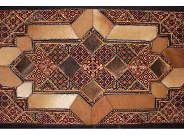 Leather carpet combination leather and carpet 130x88 cm Brown