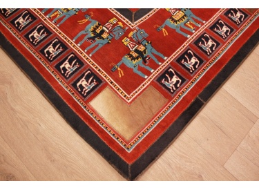 Leather carpet combination leather and carpet 198x198 cm Red