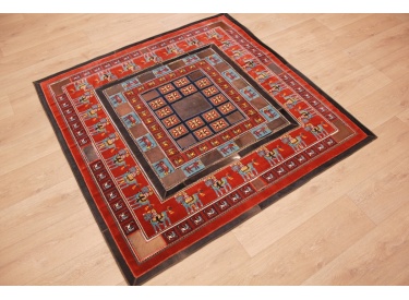 Lederteppich Kombination Leder und Teppich 147x147 cm Rot