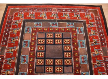 Leather carpet combination leather and carpet 147x147 cm Red