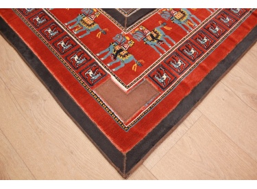 Leather carpet combination leather and carpet 147x147 cm Red