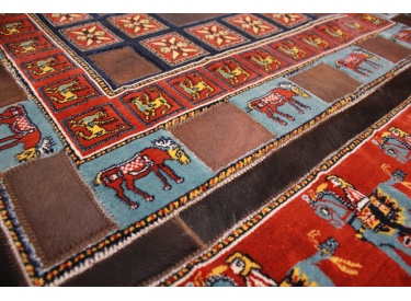 Leather carpet combination leather and carpet 147x147 cm Red